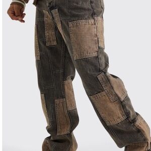 Boohoo Relaxed Rigid Flare Patchwork Jeans